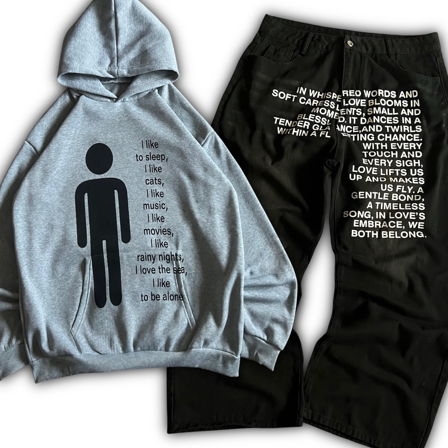 Mens Fashion Streetwear - Amerikanisches Muster Buchstaben-Jeans Y2K Herren Hoodie-Sets