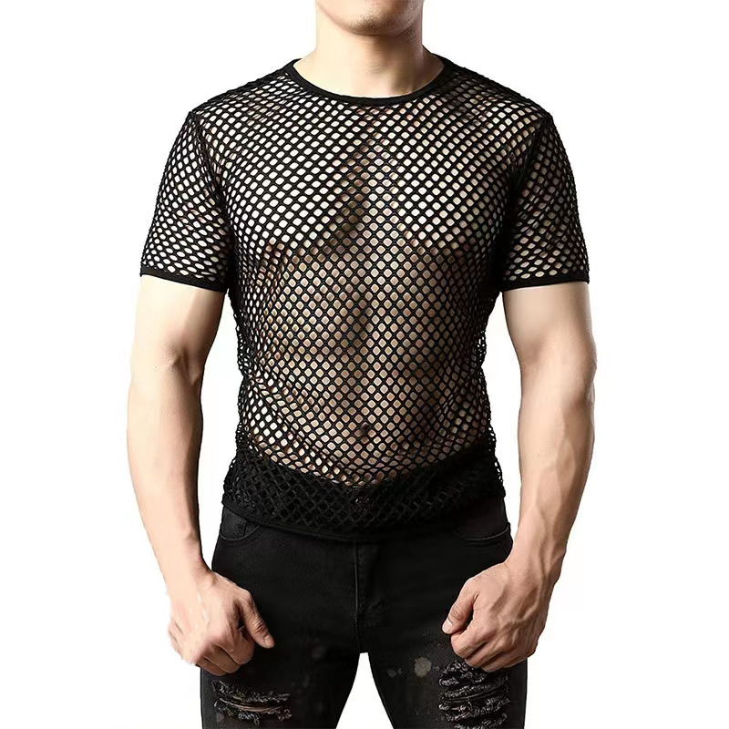 Men'S Fashion Night Out - Sexy Herren Netz-T-Shirt mit Aussparungen in