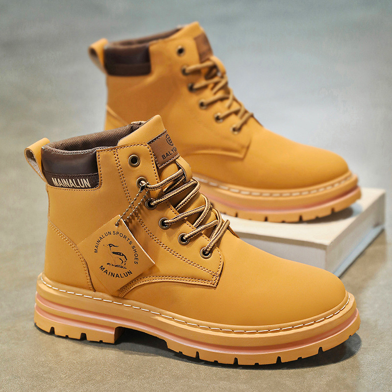 Fashion Men'S Boots - Klassische Herren-High-Top-Stiefel, hochwertige gelbe Lederstiefel, modische