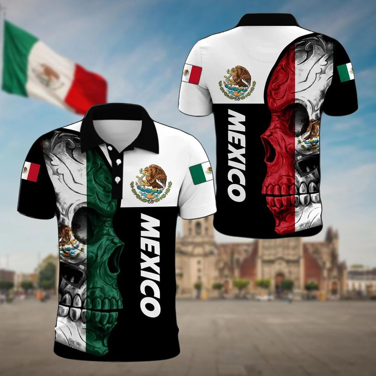 Mens Fashion Mexico - Mexiko Azteken Wappen & Schädel 3D