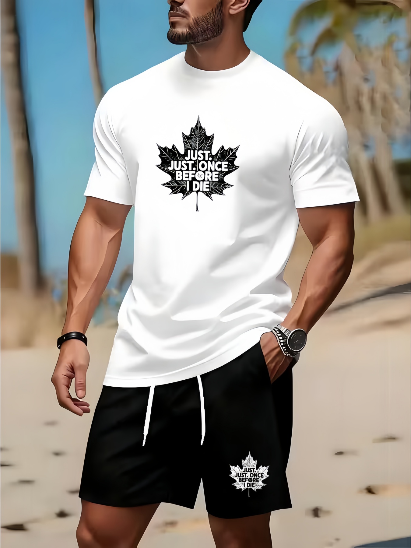 Men'S Fashion Clothing - Herren-Set mit Rundhals-T-Shirt und Shorts, lässige