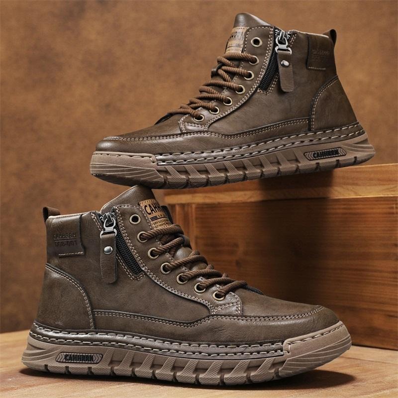 Fashion Men'S Boots - Herren Leder High-Top Stiefeletten Frühling Winter