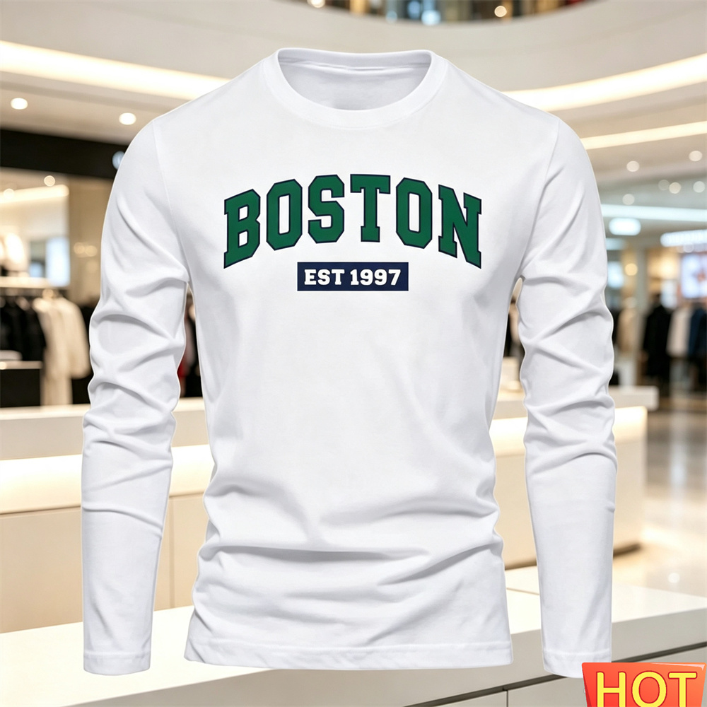 Men'S Fashion Clothing - Herbst Sommer Herren Langarm-T-Shirt mit Buchstabenmuster