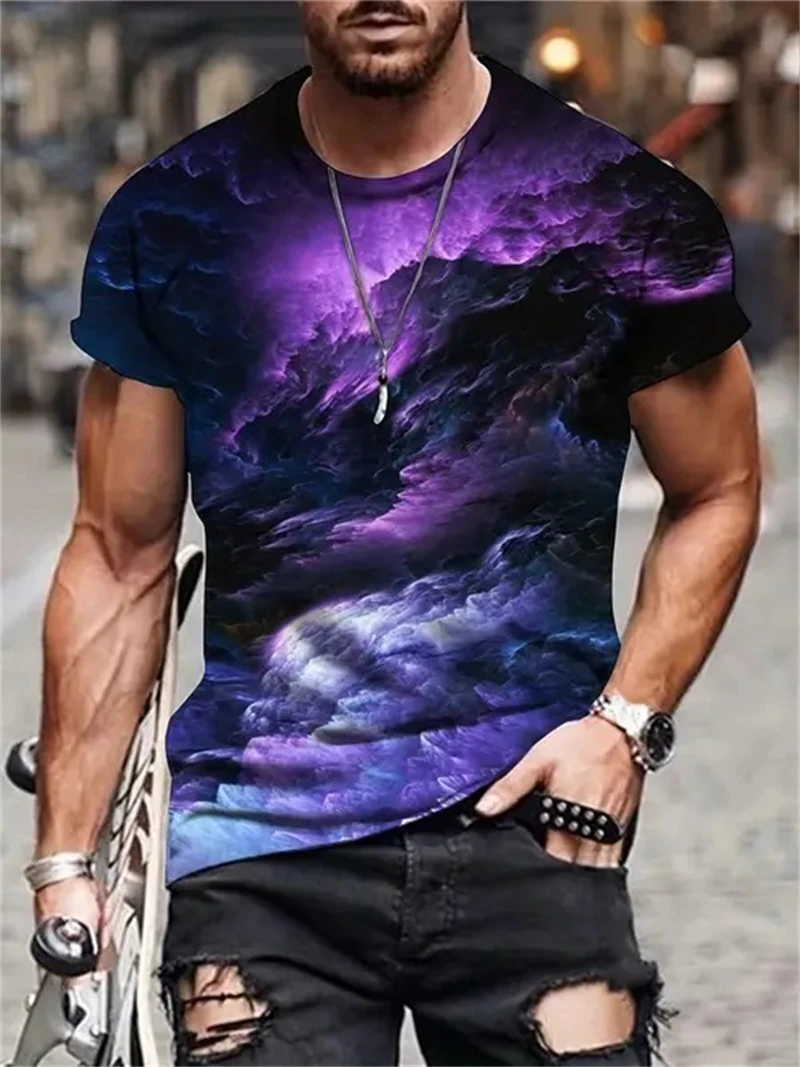Men'S Fashion Night Out - Herren T-Shirt mit lila Galaxie-Nebel-Print, lässiges