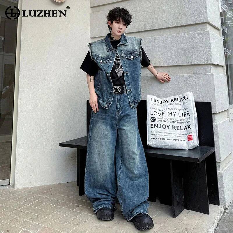 Mens Fashion Streetwear - LUZHEN 2026 Sommer Denim Zweiteiler Herren