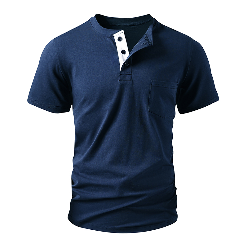 Mens Fashion Streetwear - Henley T-Shirt für Herren EU-Größe Baumwolle
