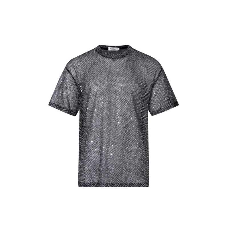 Men'S Fashion Night Out - Herrenmode, aushöhlen, T-Shirts, Nachtclub, glänzende T-Shirts,