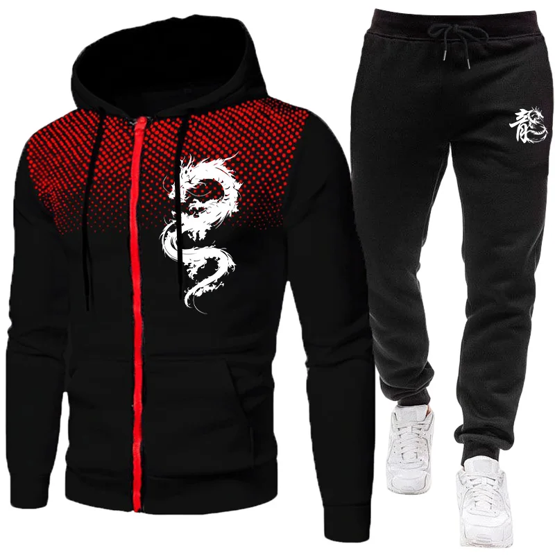 Men'S Fashion Clothing - Herren Paris Drachenmuster Mode-Print-Set Zweiteiliges Set
