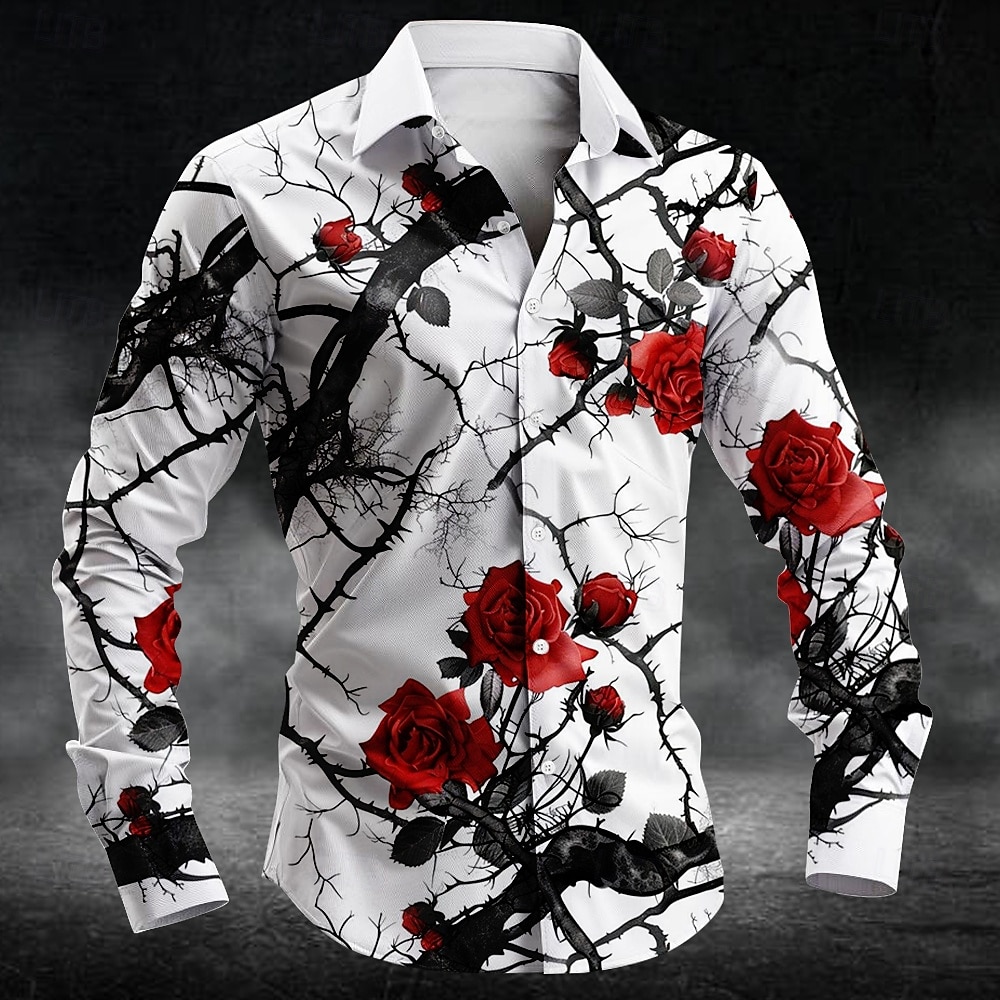 Men'S Fashion Clothing - Modisches Pflaumenblütenmuster 3D-Druck Herren Langarmhemden Kunsthemd