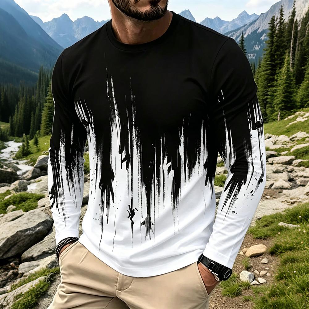 Mens Fashion Streetwear - Herren Gradient Ink Splash Langarm-T-Shirt Lässige